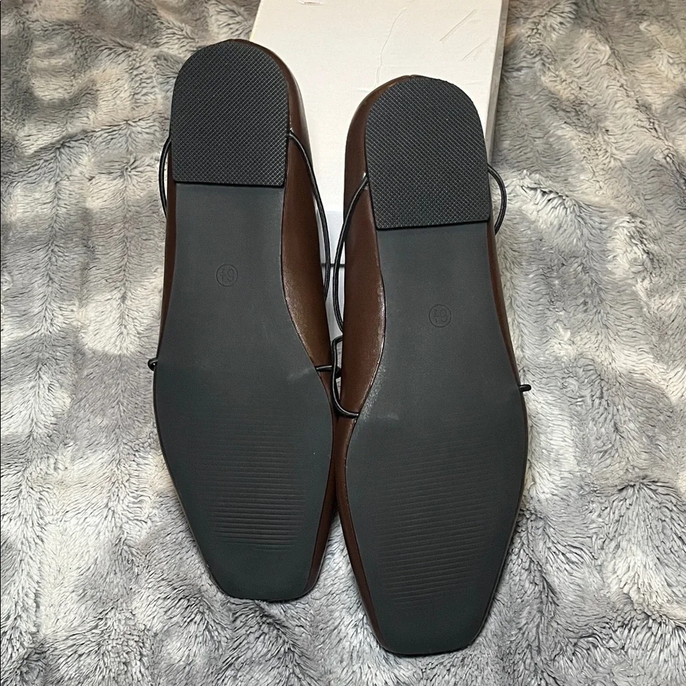 Brown Square-Toe Crisscross Strap Flats - Picture 15 of 17